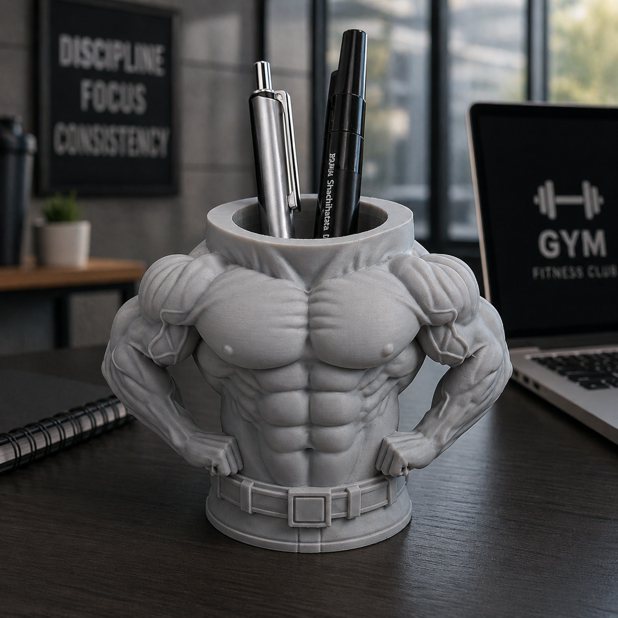 Male Bodybuilder Style Pen Holder Desk Organizer