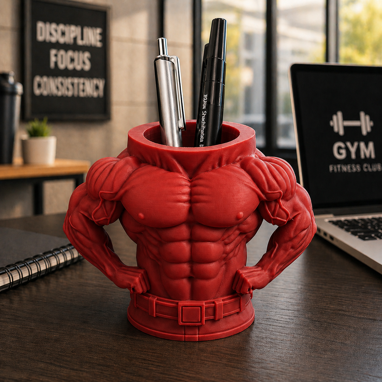 Male Bodybuilder Style Pen Holder Desk Organizer