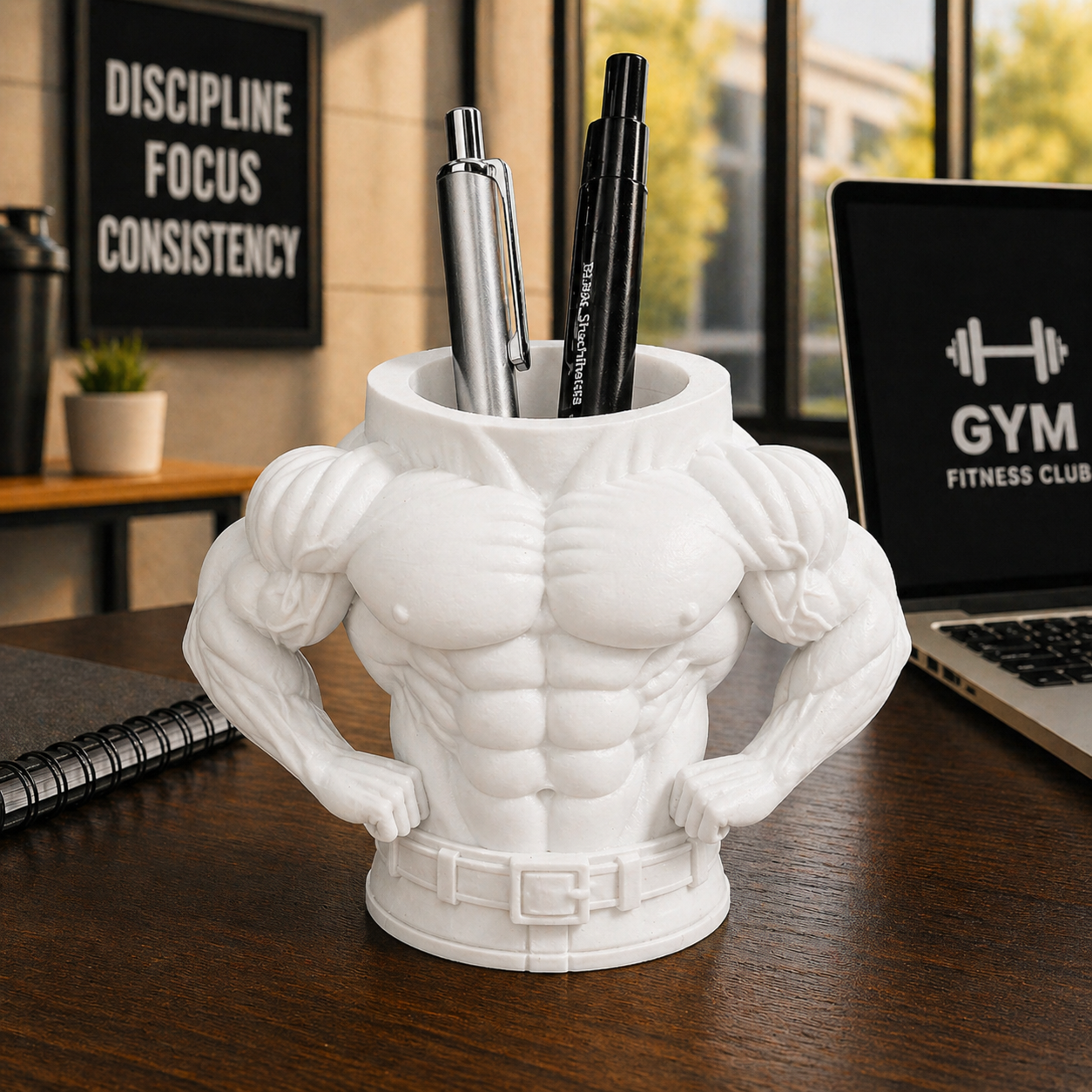 Male Bodybuilder Style Pen Holder Desk Organizer