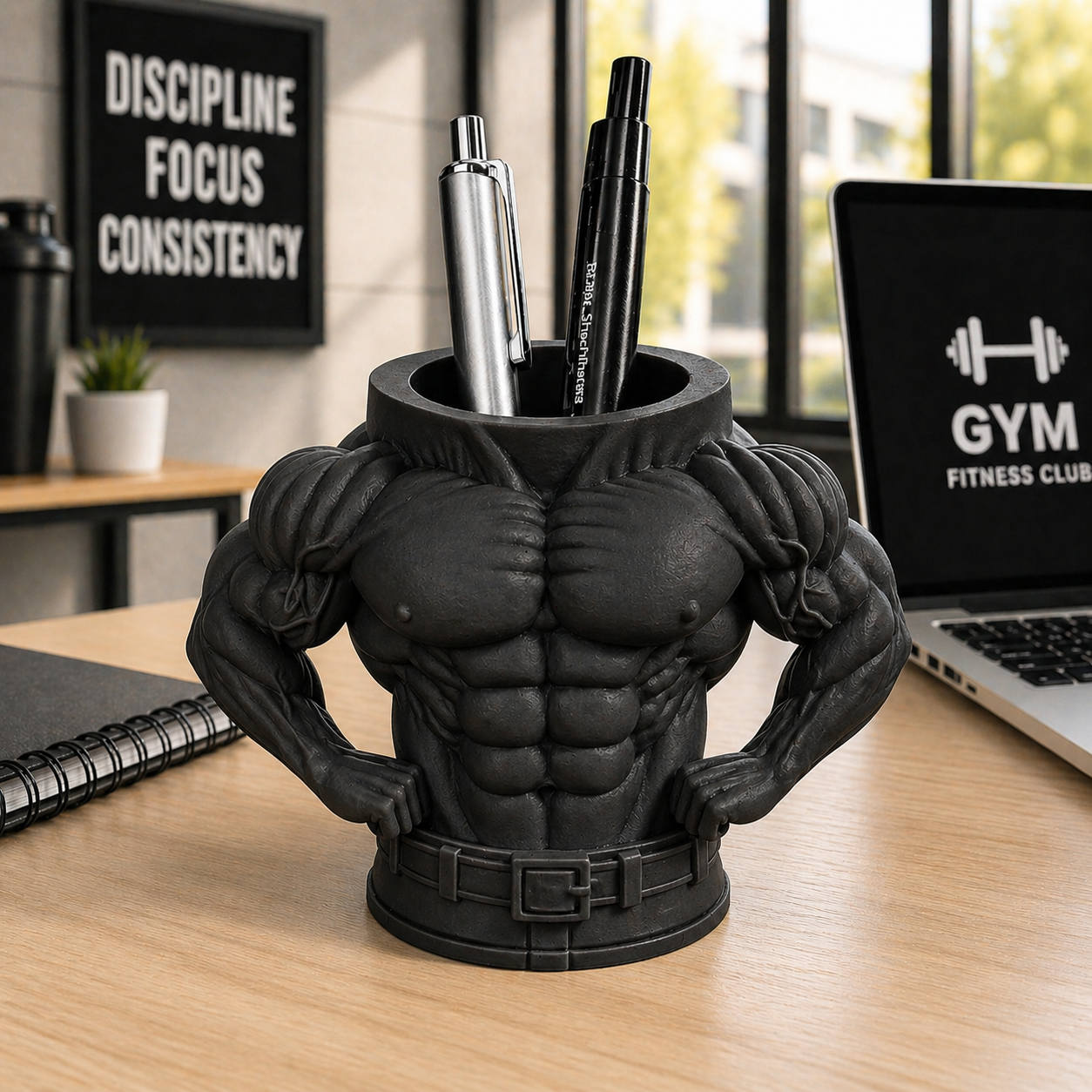 Male Bodybuilder Style Pen Holder Desk Organizer