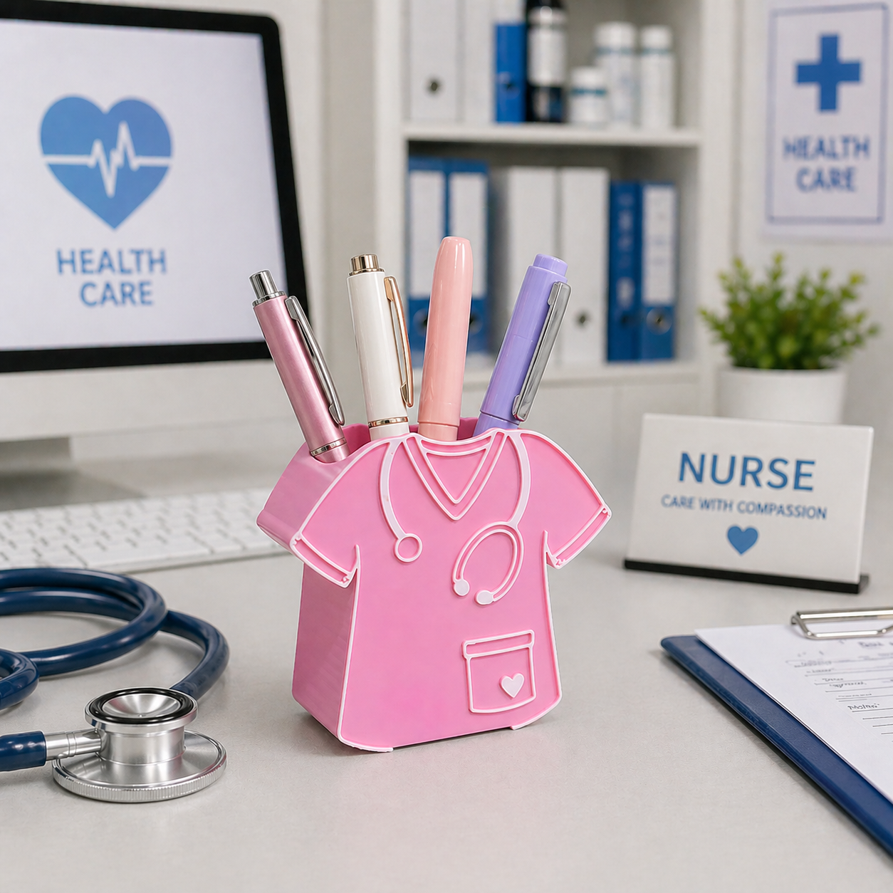 Nurse Scrub Pen Holder – Cute Desk Organizer for Healthcare Professionals