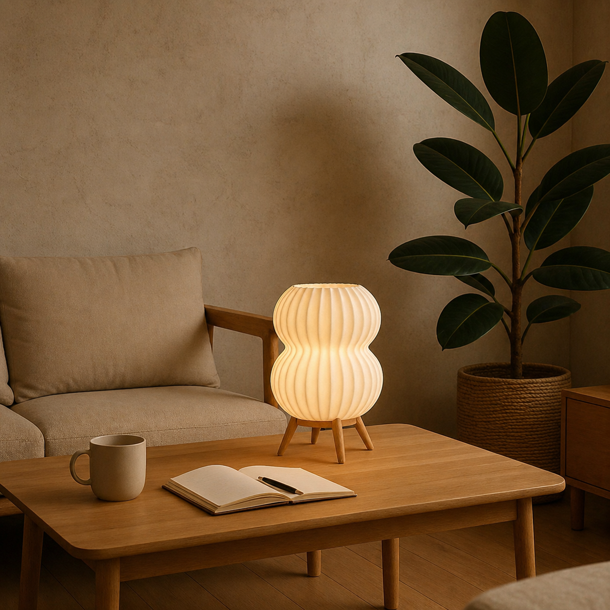 AuraGlow Modern Ribbed Table Lamp with Stand | Warm White LED | 1-Year Warranty