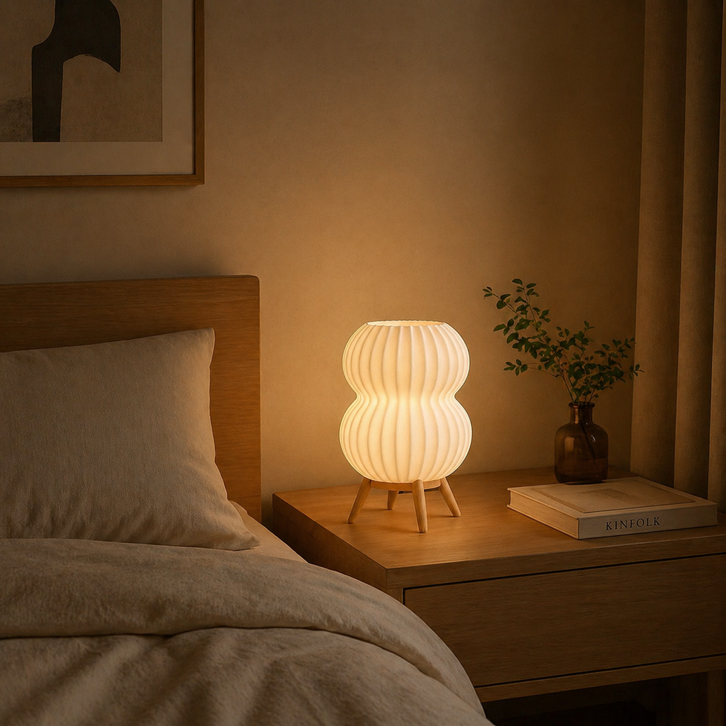 AuraGlow Modern Ribbed Table Lamp with Stand | Warm White LED | 1-Year Warranty