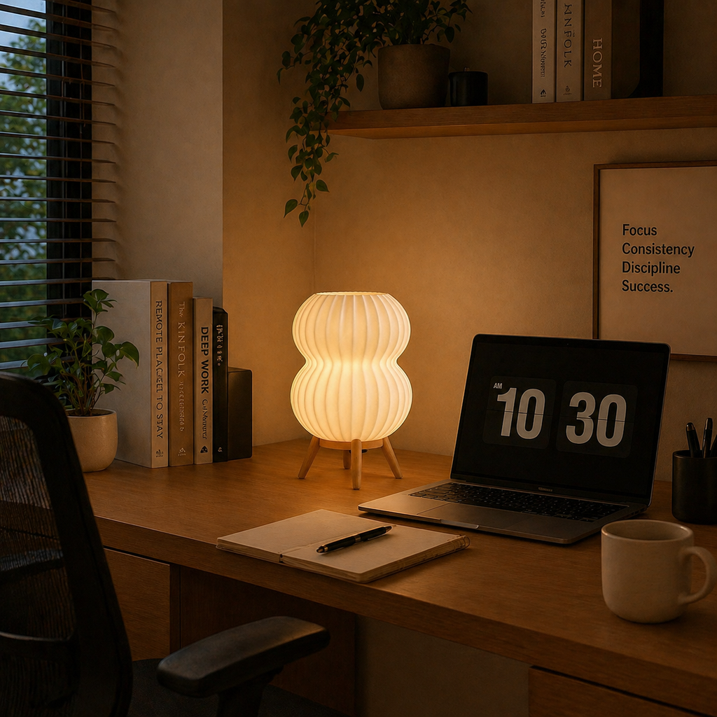 AuraGlow Modern Ribbed Table Lamp with Stand | Warm White LED | 1-Year Warranty
