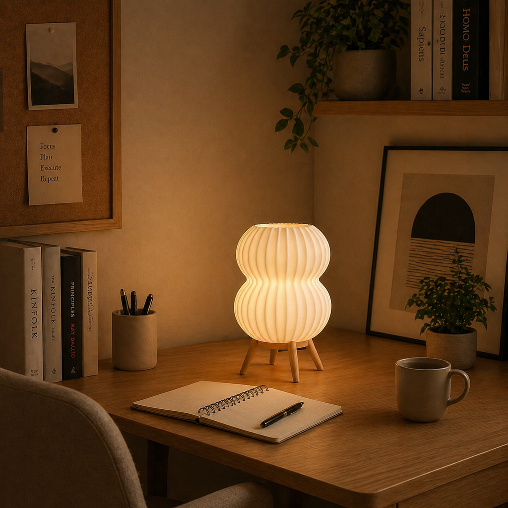 AuraGlow Modern Ribbed Table Lamp with Stand | Warm White LED | 1-Year Warranty
