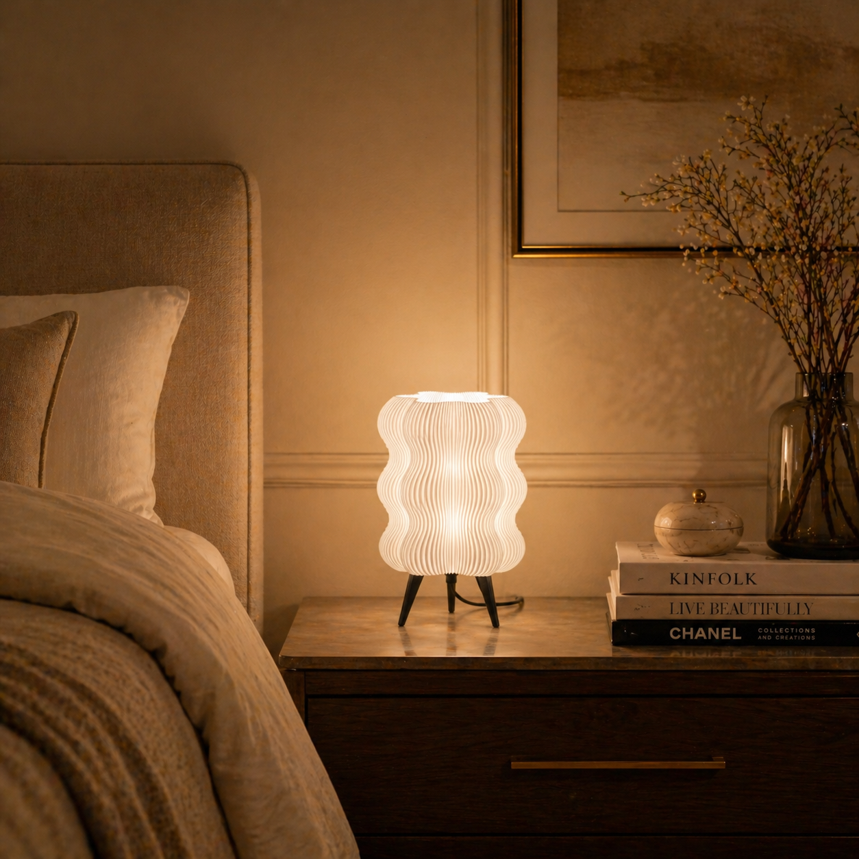 AuraGlow Modern Wave Table Lamp with Stand | Warm White LED | 1-Year Warranty | Premium Home Decor Light