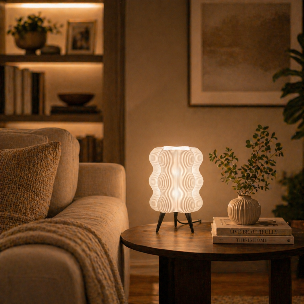 AuraGlow Modern Wave Table Lamp with Stand | Warm White LED | 1-Year Warranty | Premium Home Decor Light