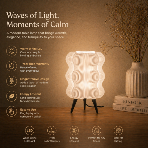 AuraGlow Modern Wave Table Lamp with Stand | Warm White LED | 1-Year Warranty | Premium Home Decor Light
