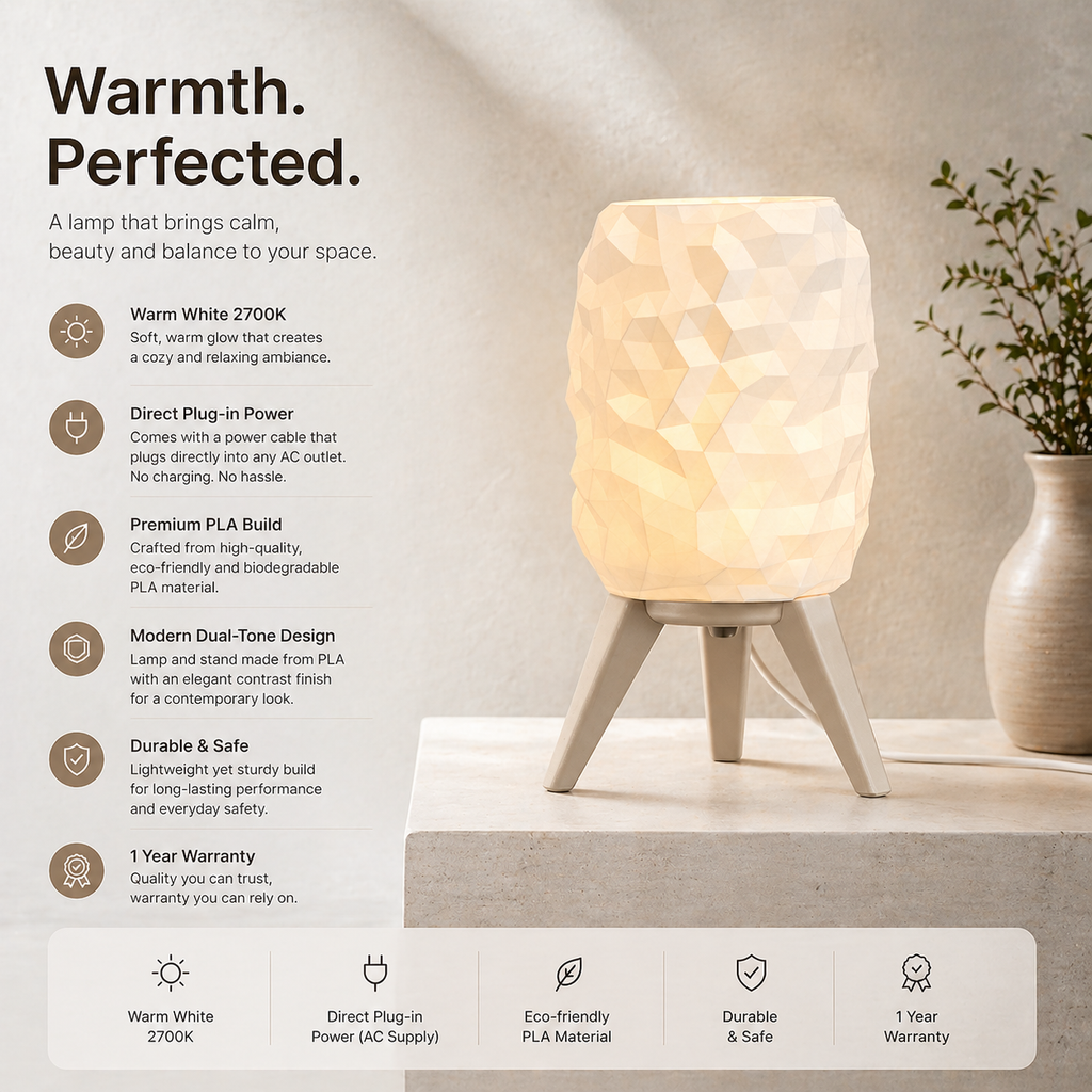 AuraGlow CrystalForm Table Lamp with Stand | Warm White LED | 1-Year Warranty | Premium Home Decor Light