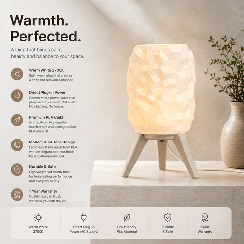 AuraGlow CrystalForm Table Lamp with Stand | Warm White LED | 1-Year Warranty | Premium Home Decor Light