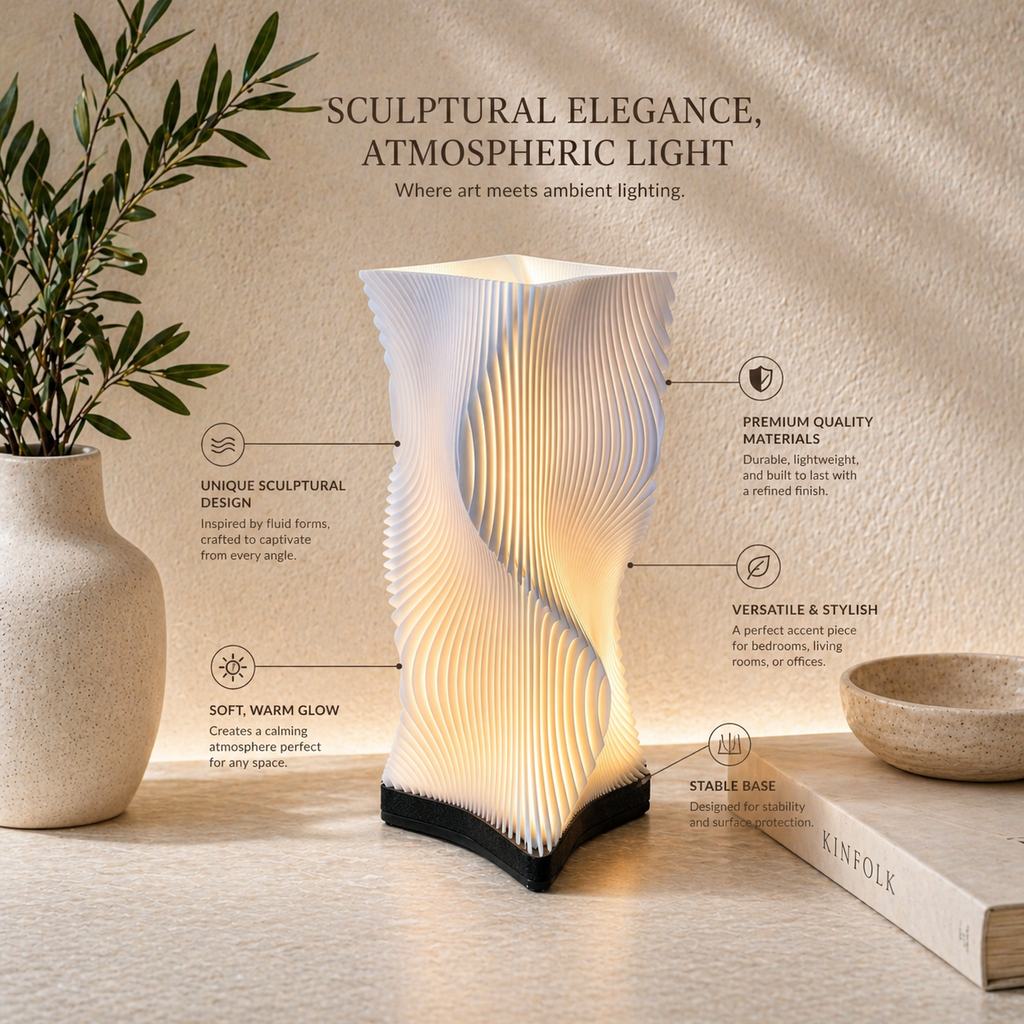 AuraGlow Sculptural Wave Table Lamp | Premium Modern Home Decor Light | 1-Year Warranty