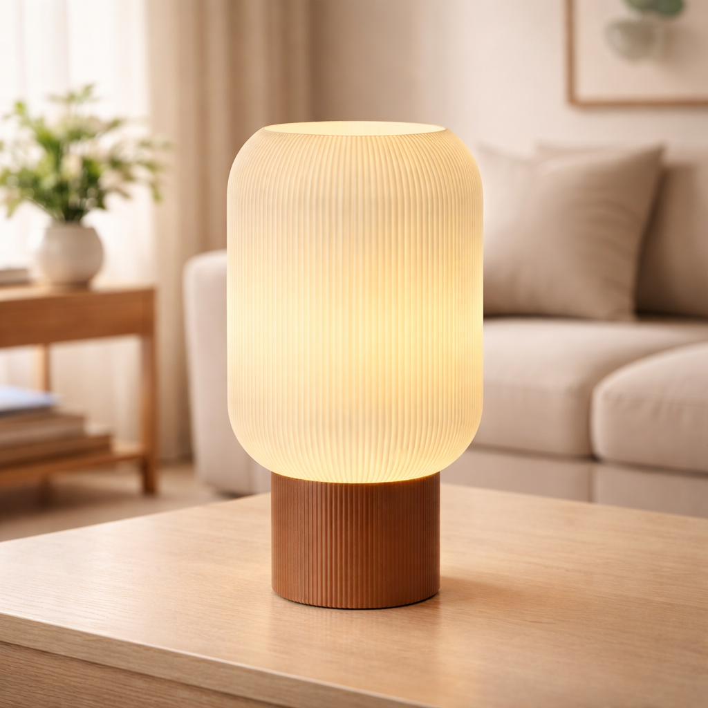 AuraGlow Modern Ribbed Table Lamp – Warm Ambient Designer Bedside & Desk Light