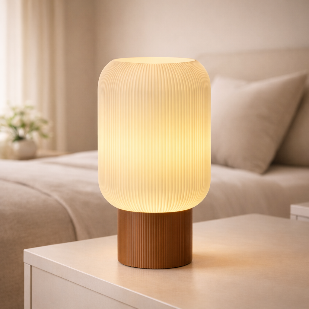 AuraGlow Modern Ribbed Table Lamp – Warm Ambient Designer Bedside & Desk Light