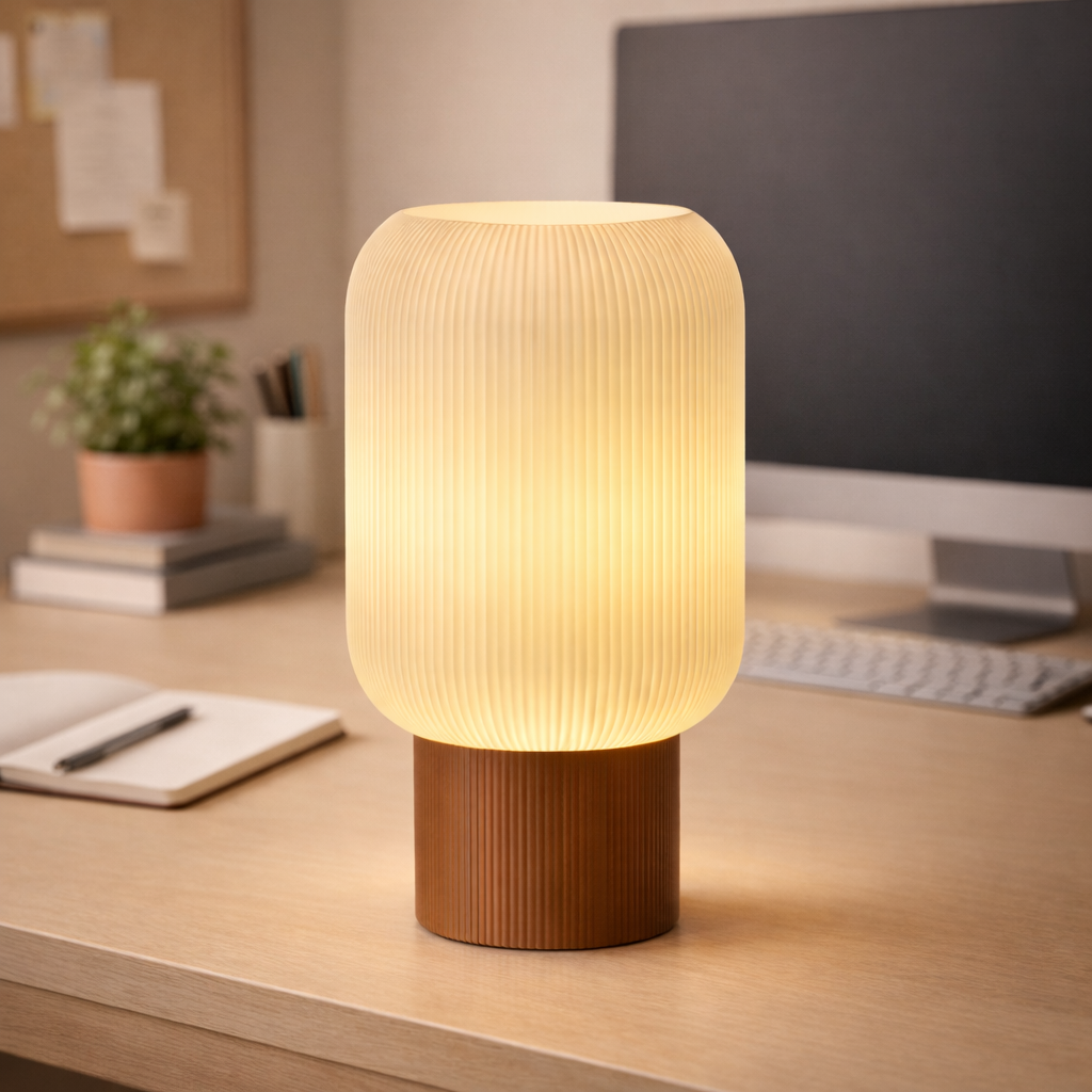 AuraGlow Modern Ribbed Table Lamp – Warm Ambient Designer Bedside & Desk Light