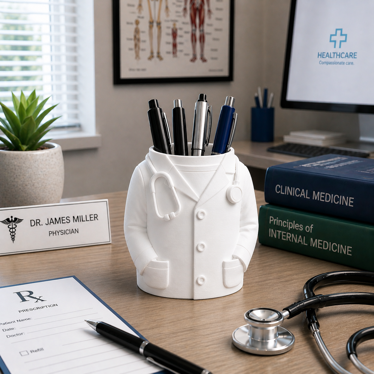 Doctor Pen Holder – Creative Desk Organizer| Medical Theme Stationery Holder