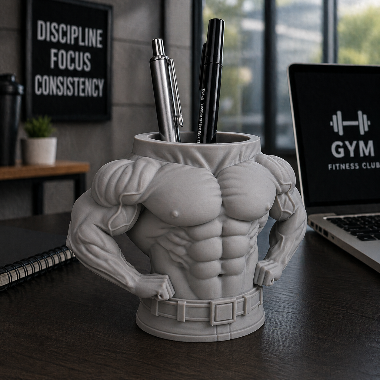 Male Bodybuilder Style Pen Holder Desk Organizer