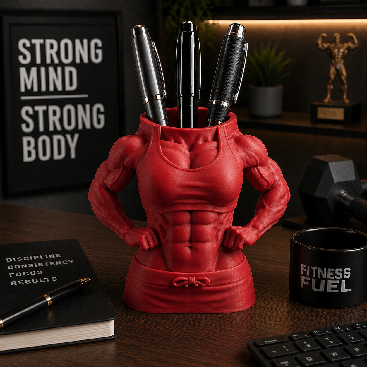 Female Bodybuilder Style Pen Holder Desk Organizer
