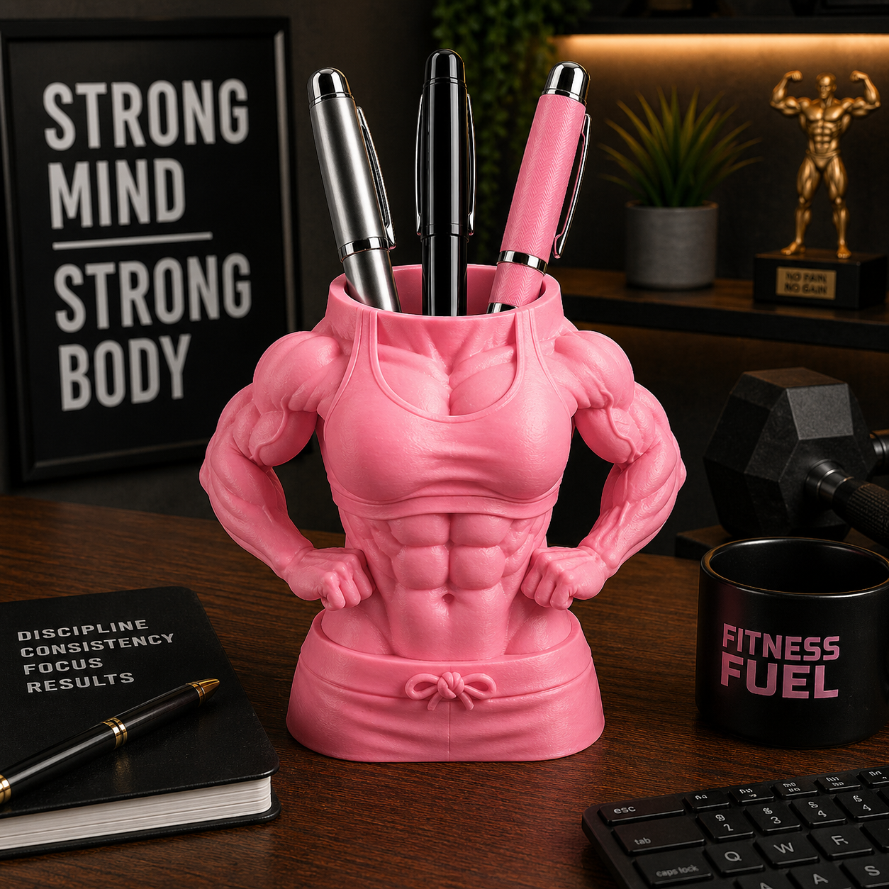 Female Bodybuilder Style Pen Holder Desk Organizer