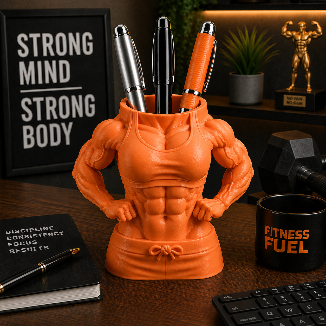 Female Bodybuilder Style Pen Holder Desk Organizer