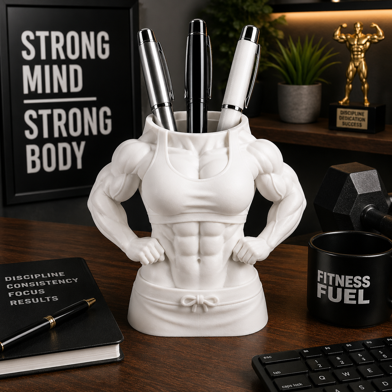 Female Bodybuilder Style Pen Holder Desk Organizer