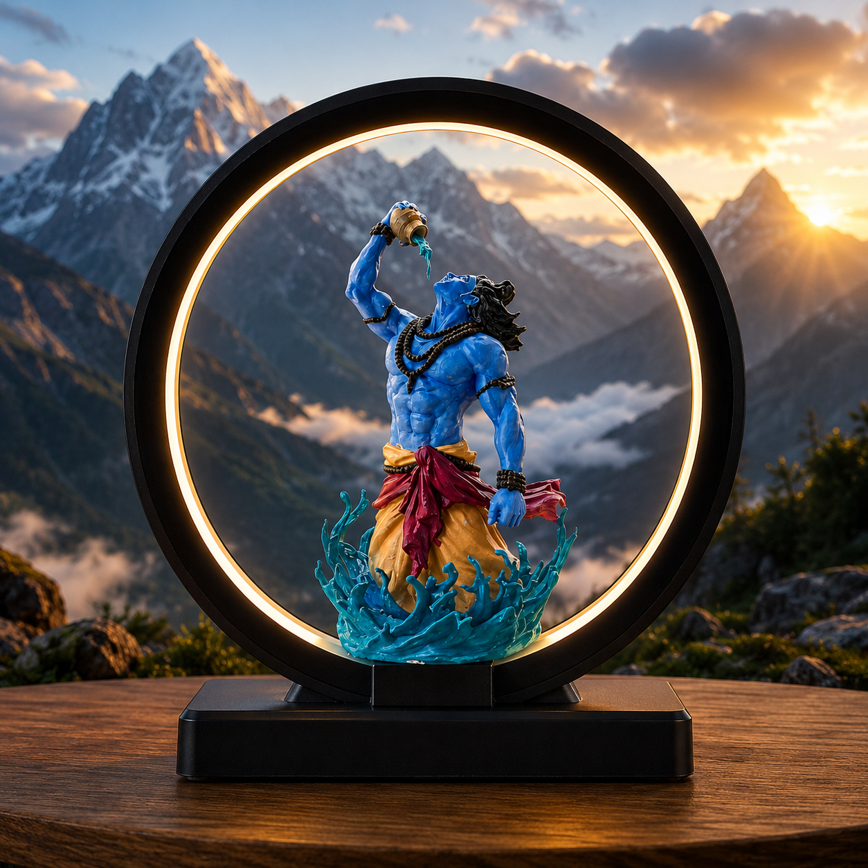 Lord Shiva LED Ring Lamp | 3D Printed Mahadev Statue with Light Ring