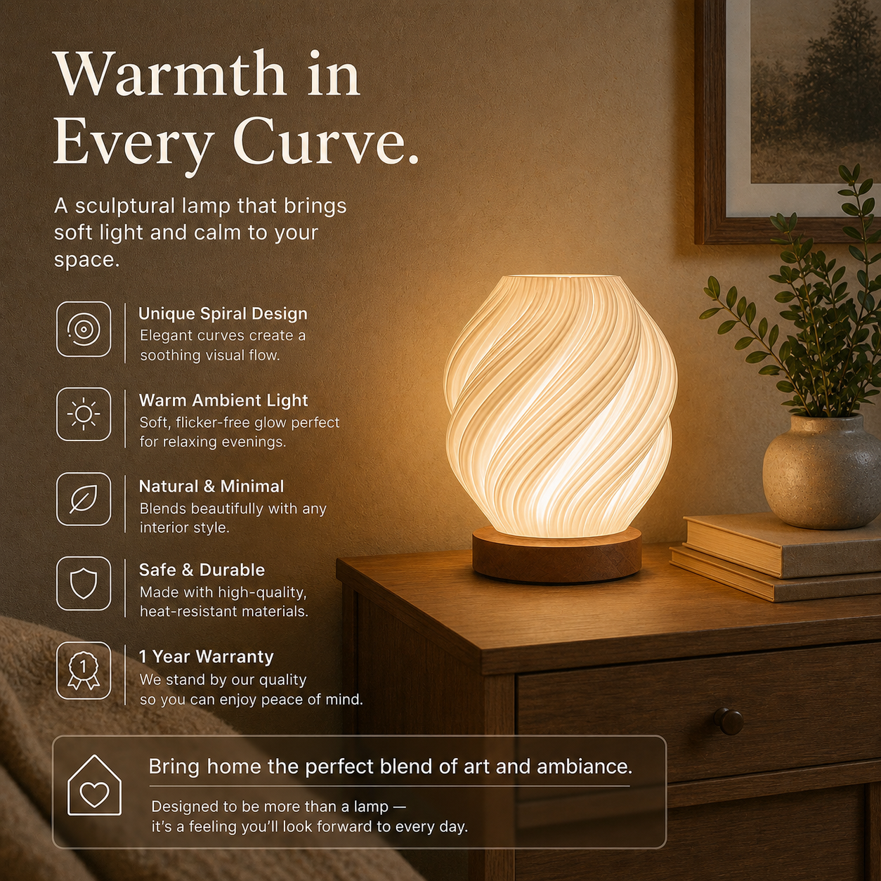 AuraGlow Spiral Table Lamp | Warm White LED | 1-Year Warranty | Premium Home Decor Light