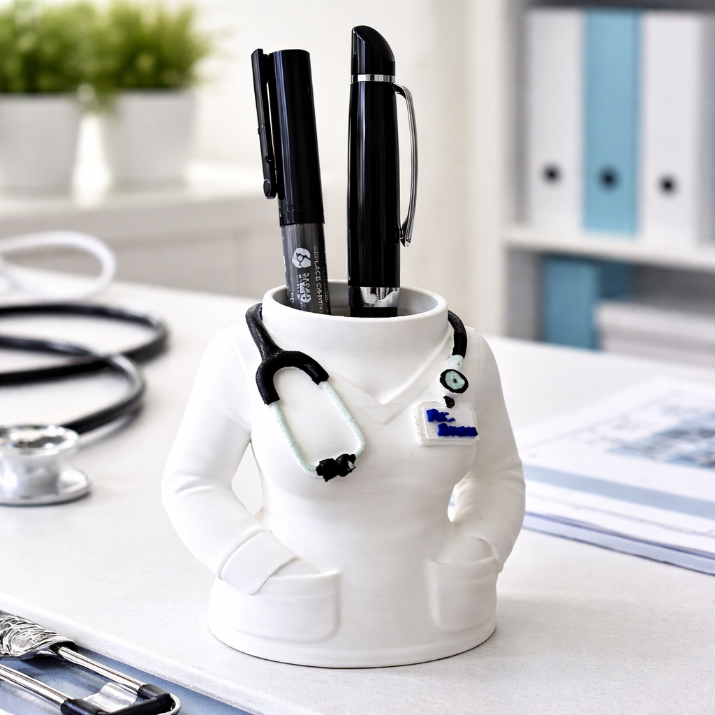 Doctor Pen Holder – Creative Desk Organizer With Your Name | Medical Theme Stationery Holder