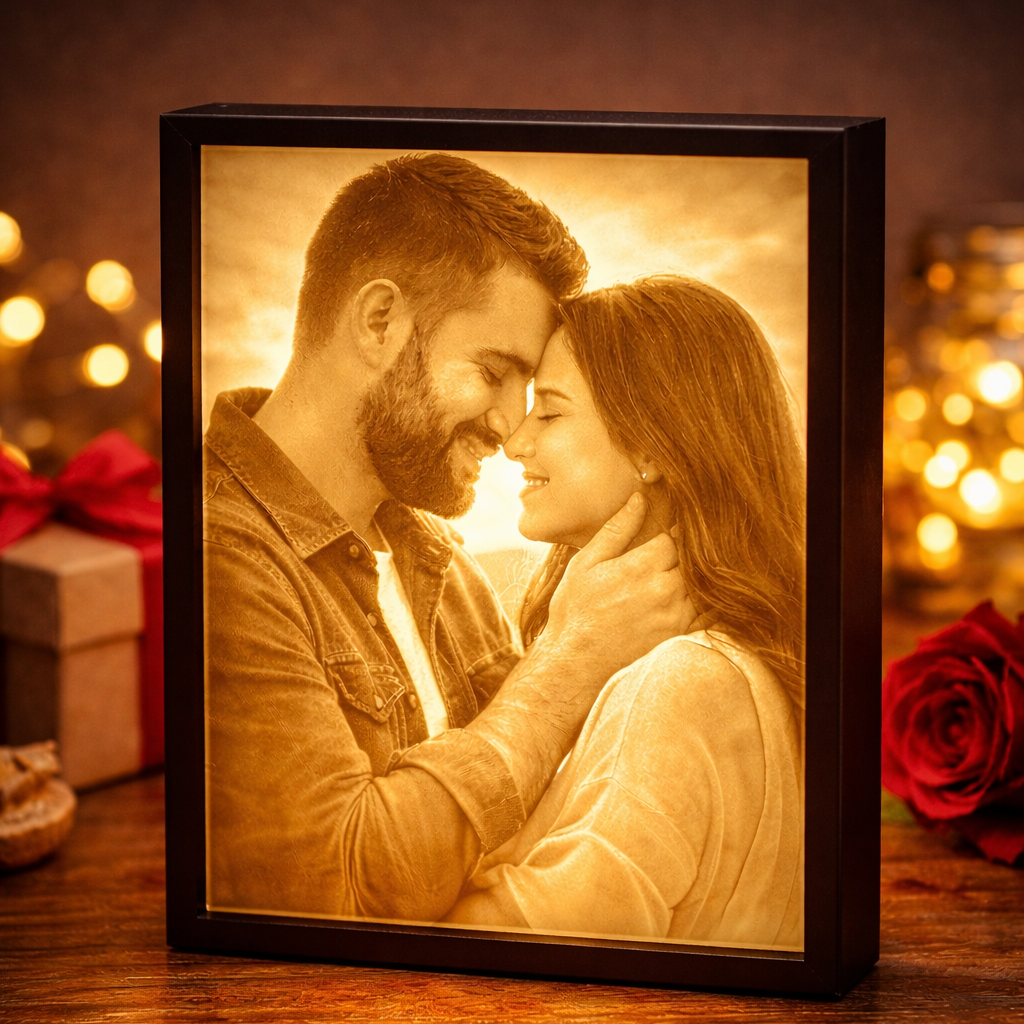 Custom Lithophane Photo Frame – 3D Printed Personalized Photo Lamp (With Power Cable)